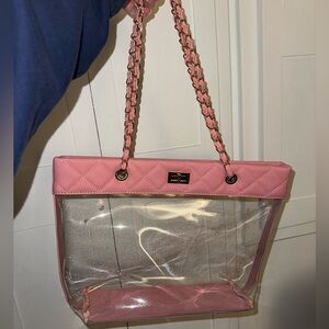 Clear bag with pink quilting